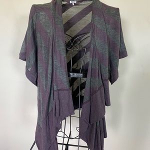 Splendid Plum and Grey Striped Loose Fit Short Sleeve Cardigan